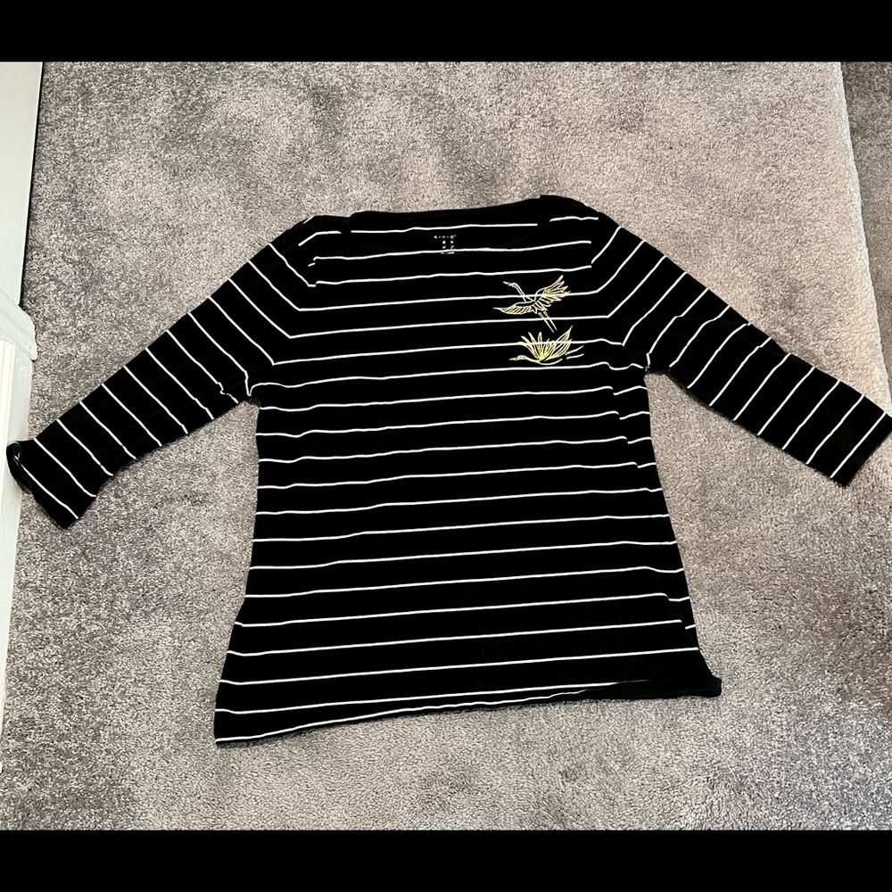 Boatneck Stripped Top with Crane Embroidery size XXL